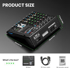 6 Channel Audio Interface Dj Mixer Soundboard Console 99 Dsp Reverb Delay Effect USB Bluetooth Studio Audio Mixer +48V Phantom Bluetooth for Karaoke Streaming Recording, Live Broadcast