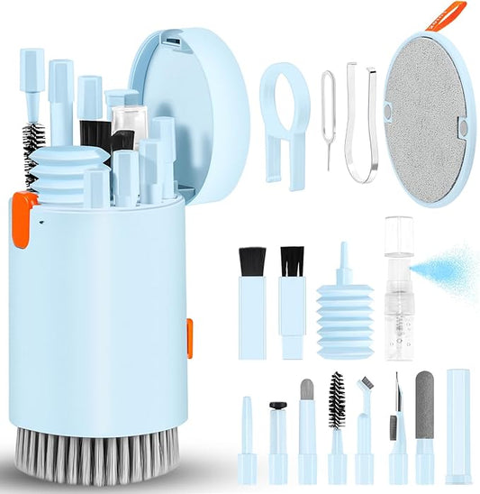 Laptop Phone Screen Cleaner Kit, Computer Keyboard Brush Cleaning Spray for iPhone AirPods MacBook iPad, 20-in-1 Electronic Device Clean Tool for Camera PC Monitor Earbud TV Tablet Car Screens, Blue