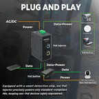 PROCET 10 Gbps Gigabit PoE+ Injector Din Rail, 30W Industrial PoE Adapter with Wide Temp -40°F to 149°F, 6KV Surge Protection, AC/DC Input, IEEE802.3af/802.3at, PT-PSE105G-AC-10