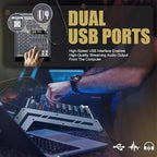 Professional Audio Mixer 4 Channel Sound Board Console System 99 DSP DJ Mixer 48V Phantom for Karaoke DJ Studio Streaming Recording