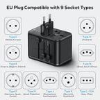 MOMAX Universal Travel Adapter, GaN 70W International Power Adapter, 3 USB-C PD Fast Charging & 2 USB-A QC, 1 AC, All-in-one International Plug Adapter for Travel European UK AUS JP