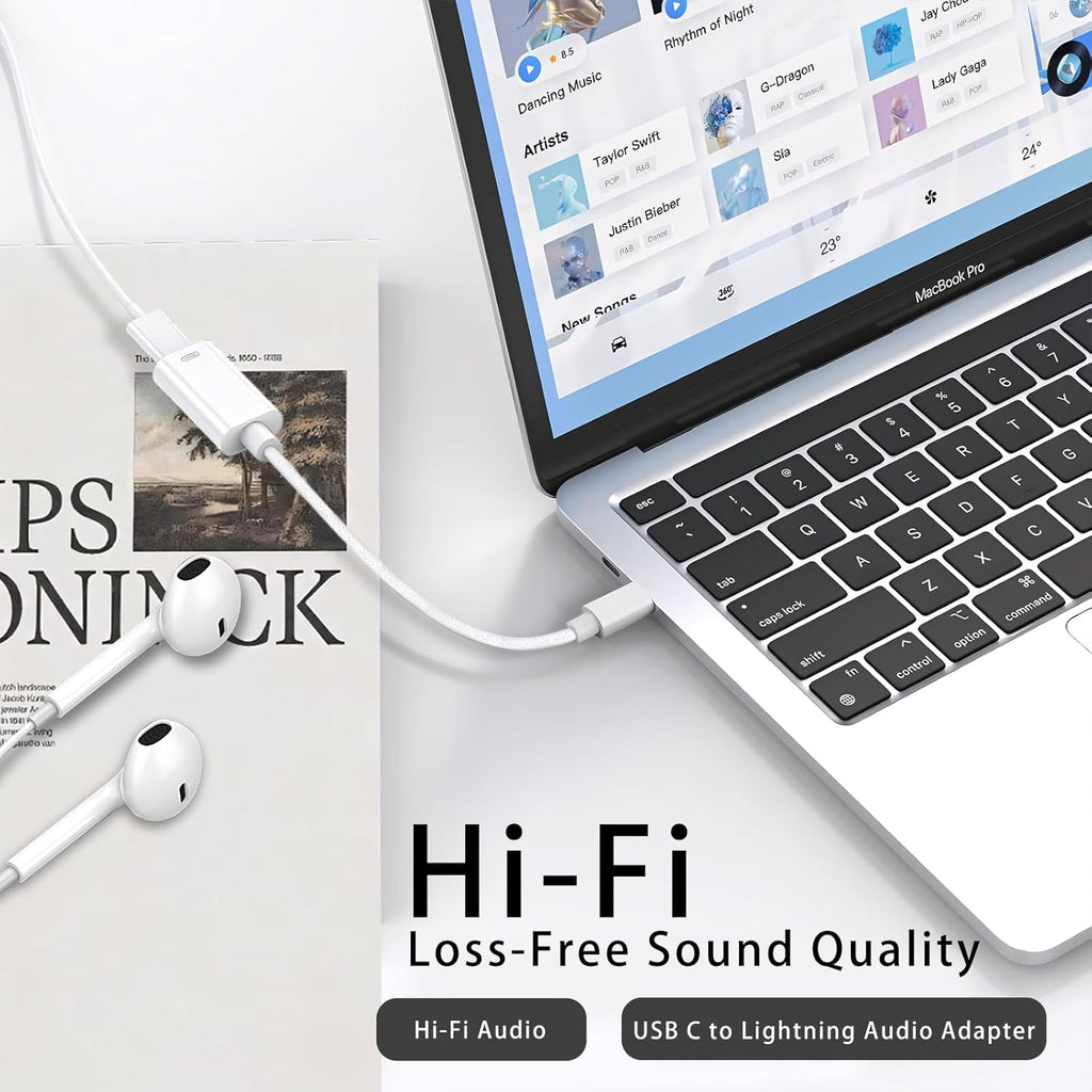 USB C to Lightning Headphone Audio Adapter, Type C Male to Female Lightning Earphone Converter with Charge/Data Transfer, Compatible with iPhone 17/16/15 Plus/Pro/Max, iPad Pro/Air 6/5/4, MacBook