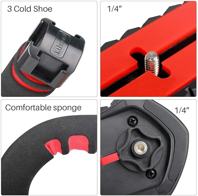 ULANZI U-Grip Pro Handheld Video Rig Steadicam with Triple Cold Shoe, Stabilizing Handle Grip Compatible for iPhone 16 15 14 13 12 Pro Max Xs 8 7 plus Action Camera 13 10 Canon Nikon Sony DSLR Cameras