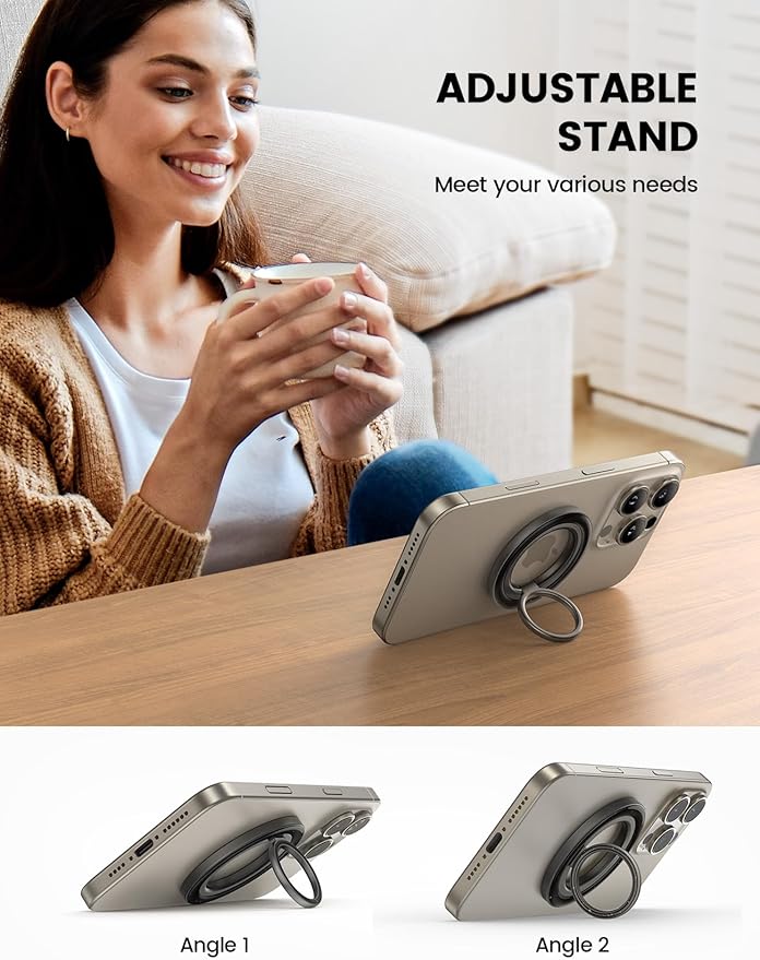 Lamicall [2025 Upgrade Metal Gear Hinge] Magnetic Phone Ring Grip for MagSafe, [4.4lbs Ultra Strong Magnet] Finger Holder Stand, Easily Pull Ring Out, Mag Safe Accessory for iPhone 16 15 14 Pro Max