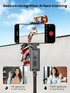 Auto Face TrackingTripod, w/Gesture Control for iPhone,Extendable Pole, 360° Rotating Selfie Stick,Wireless Remote,Video Recording 4-Leg Stable & Portable Tripod