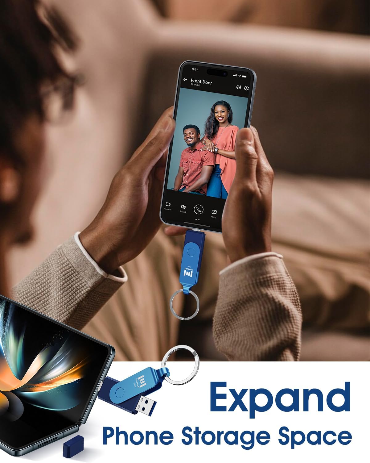 MOSDART 64GB Dual USB C Flash Drive, Speed Up to 150MB/S Type C 3.1 Thumb Drive with Keychain, for iPhone 15 and 16, Android Phone, iPad, MacBook, and Laptops, Navy Blue