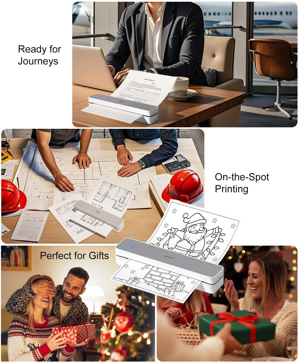 Inkless Portable Printer for Travel, 300DPI Wireless Thermal Printer Support 8.5" x 11" US Letter, A4, MT610Pro Small Bluetooth Printers Compatible with iOS, Android Laptop for Home Office Car, Grey