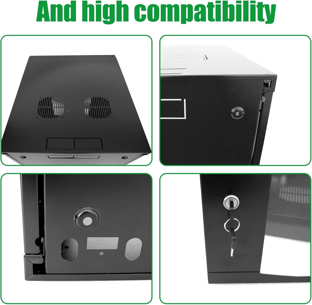 15U Server Cabinet Wall Mount Rack Enclosure with Caster Wheels 2 Server Fans Locking Glass Door Removable Side Panels 19" Network Cabinet 15-18.5" Installation Depth Heavy-Duty Frame (32INCH, 15U)