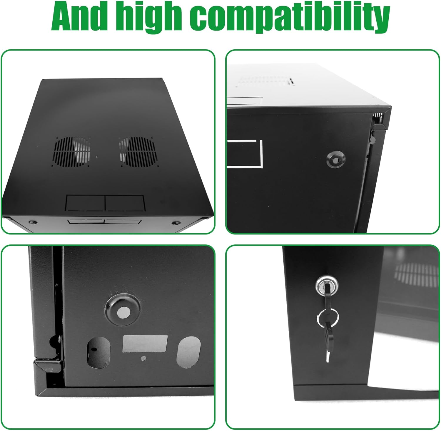 6U Server Cabinet Wall Mount Rack Enclosure with 2 Server Fans Locking Glass Door Removable Side Panels 19in Network Cabinet 13" Installation Depth for Computer/Audio Video/Data Equipment(13INCH, 6U)