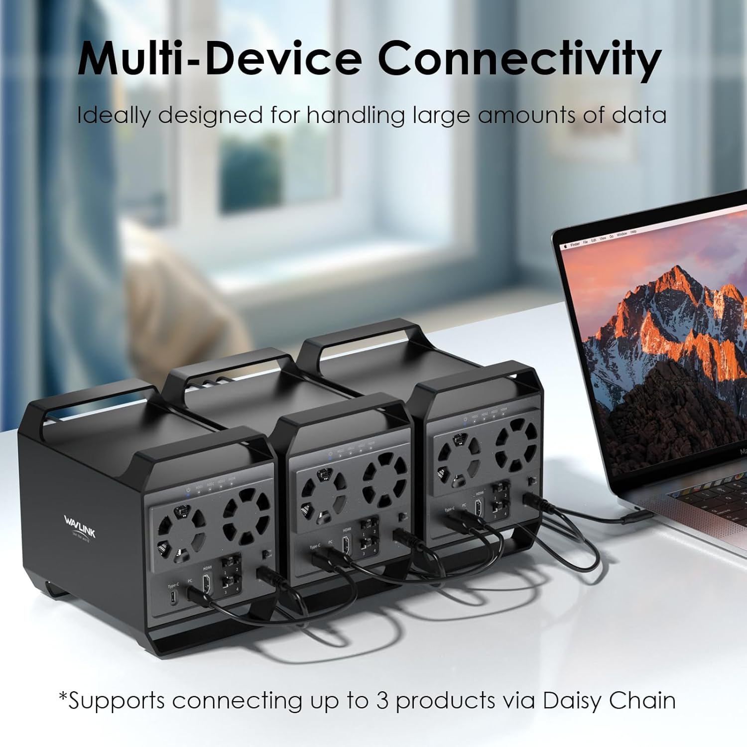 WAVLINK 4-Bay Hard Drive Enclosure for 3.5" and 2.5'' SATA HDD/SSD Featuring 10Gbps USB-C 3.2, Max 88TB Capacity, Built-in Temp-Controlled Cooling Fans, 4K HDMI Stunning Video Output, Aluminum Shell