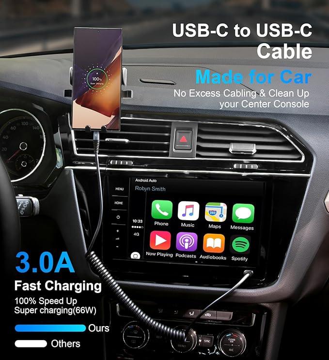 KIYODA 3FT & 6FT USB C to USB C Cable 2Pack - Coiled Type C Fast Charging Cable for Car, Compatible with iPhone 16/15/Plus/Pro/Pro Max/MacBook Pro 2020/Samsung Galaxy S23