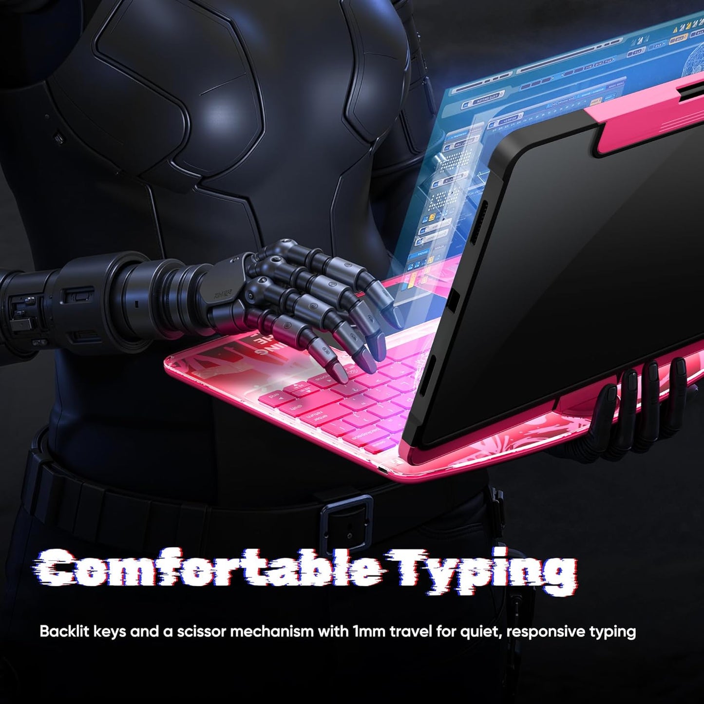 KITONE Transparent Case with Wireless Keyboard only for 2024 iPad Pro 13-in.(M4), 7 Colors Backlight, Trackpad, 360°Rotating Stand for iPad Pro 13, Tech Style