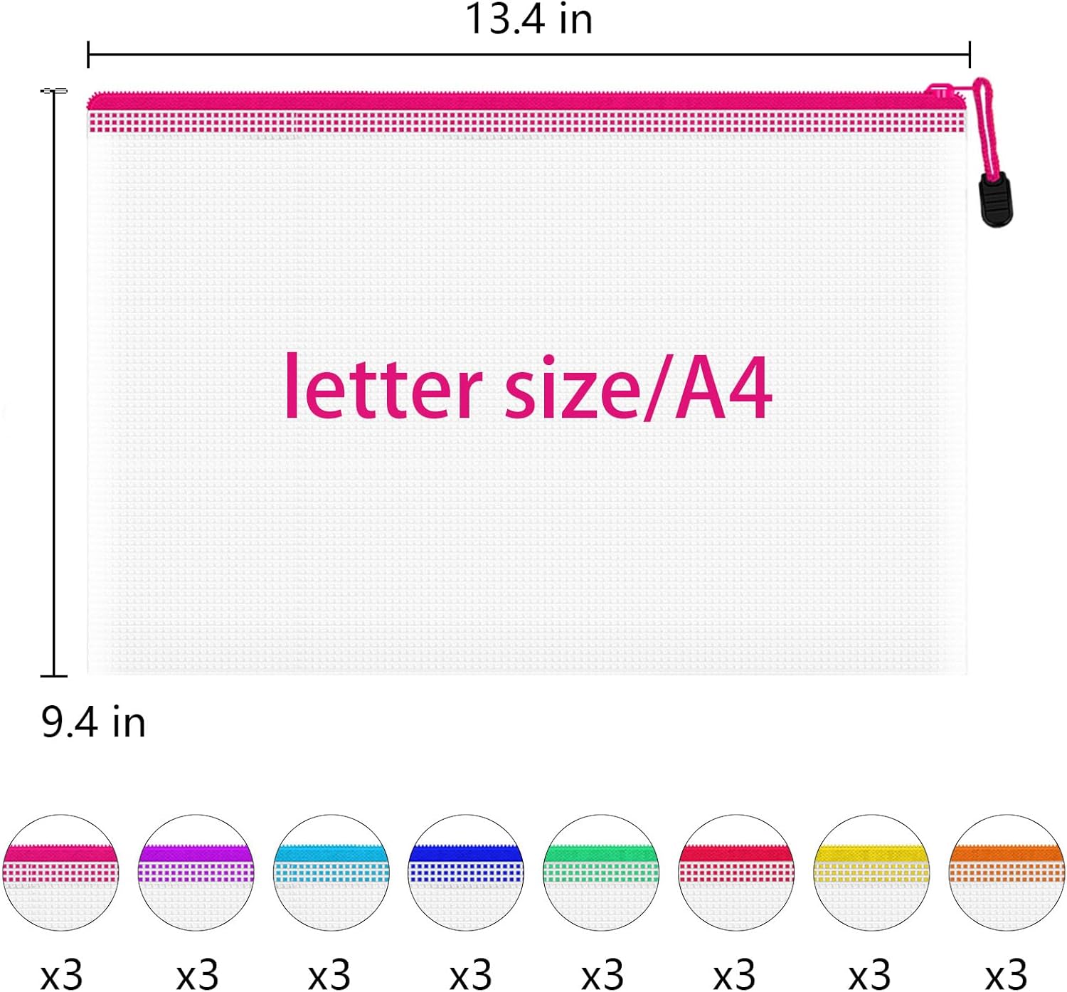 24pcs A4 Mesh Zipper Pouch Bags, Mesh Bags with Zipper Bulk, Pouches for Organization, Clear Storage Bags for Classroom, Travel, Office