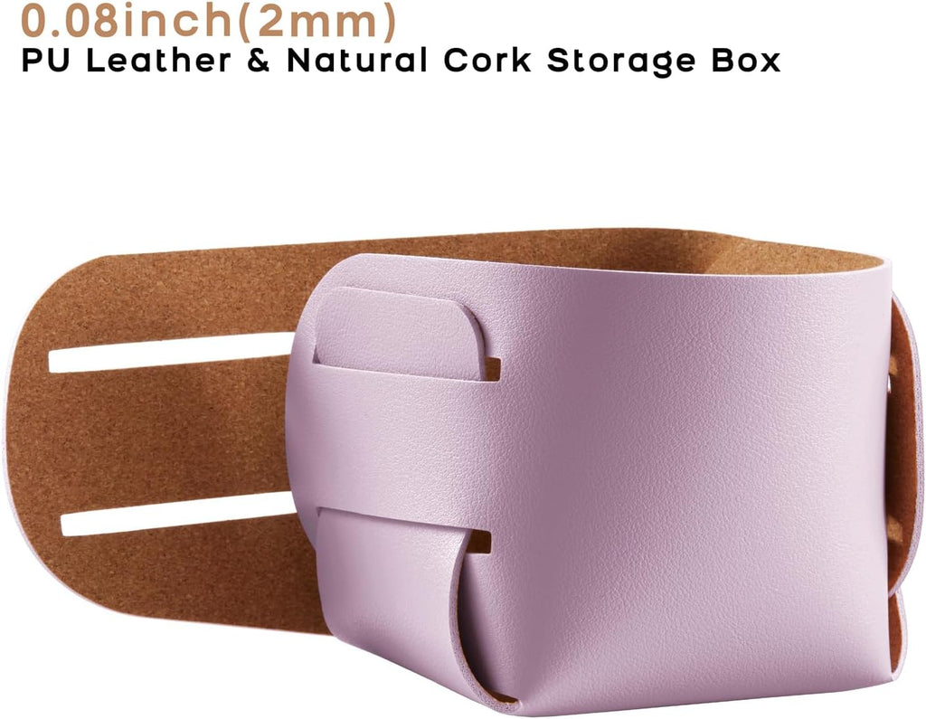 HOMIEAZICOZI 2-Pack Cork Leather Desk Accessories Storage - Pencil Pen Holder - Makeup Brush Holder Organizer - Stylish Addition to Home Decor (Purple)