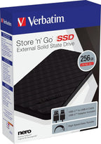 Verbatim 256GB Portable SSD External Hard Drive Store ‘n’ Go USB 3.2 Gen 1 USB-C Adapter Included - External Solid State Drive