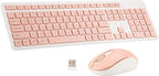 Wireless Keyboard and Mouse Combo, 2.4G Silent Cordless Keyboard Mouse Combo for Windows Chrome Laptop Computer PC Desktop, 106 Keys Full Size with Number Pad, 1600 DPI Optical Mouse (Pink)