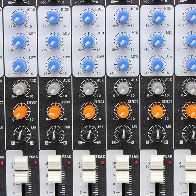 12 Channel Audio Mixer, DJ Soundboard Sound Mixer Console with Xlr, Line Inputs & 48V Phantom Power, Studio Audio Mixer KTV Sound Mixing Console for Professional and Beginners (12-Channel)