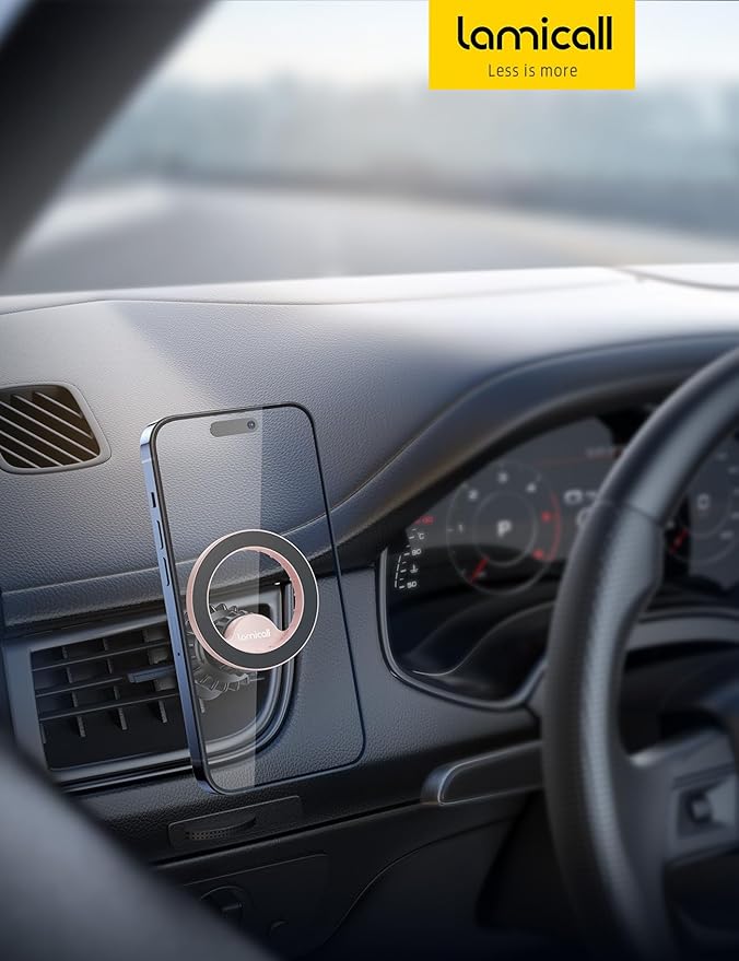 Lamicall Magnetic Car Mount - [20 Super Magnets] Air Vent Phone Holder Car, Hands Free Cell Phone Holder Clip Pink