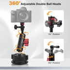 Camera Suction Cup Mount Kits-360°Ball Head Magic Arm,Double-Layer Suction Cup Mount for Action Cameras, GoPr0 Hero 13/12, DJI Osmo X4/X3,Mount on Car Windshield,Dashboard-Video Shooting,JC019