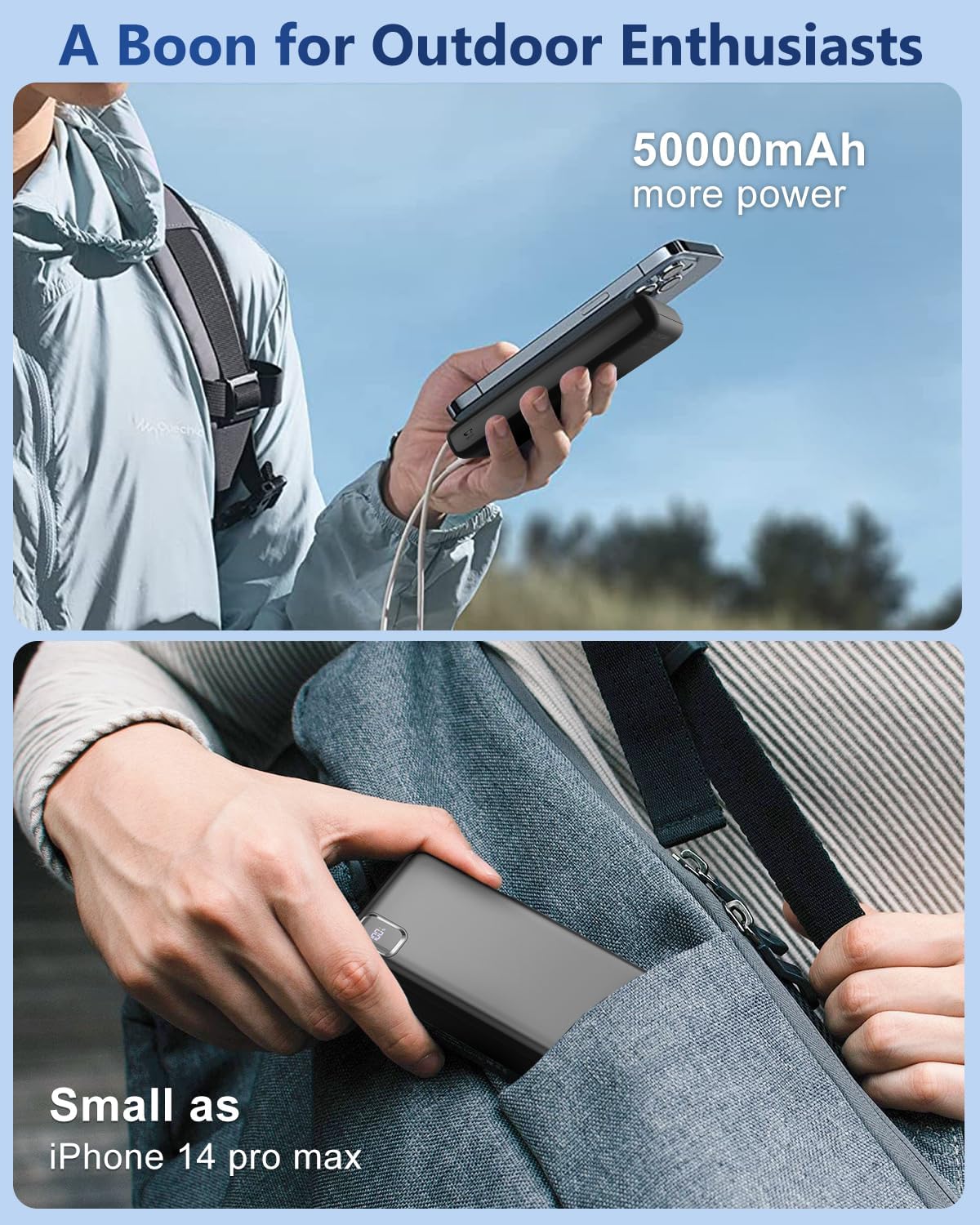 Portable Charger Power Bank 50000mAh Powerbank PD 30W and QC 4.0 Fast Charging External Battery Pack with USB-C LED 4 Outputs & 2 Inputs Portable Charging for iPhone 15 14 13 pro, Samsung