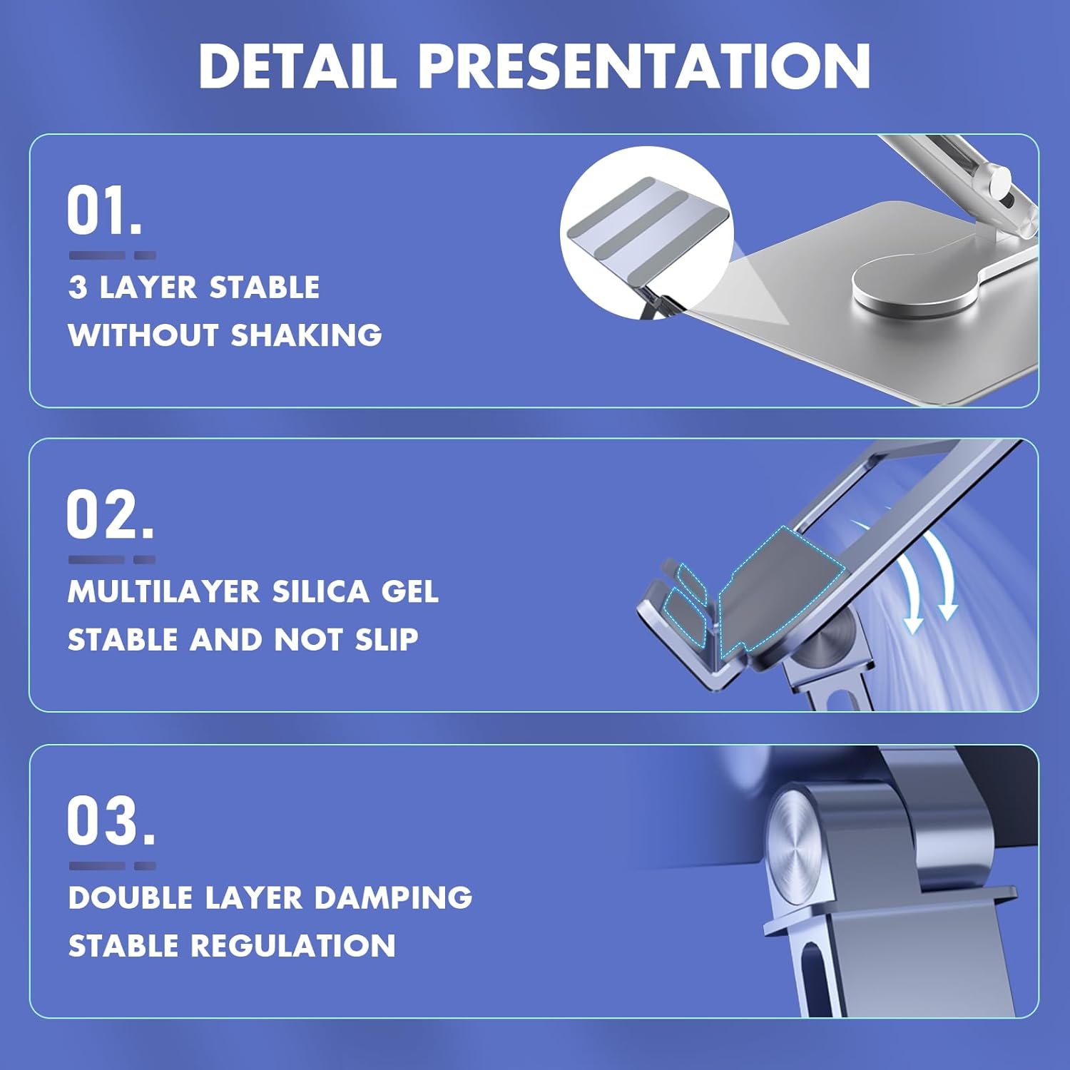 GuaziV 360° Rotating Tablet Stand - Adjustable iPad Tablet Holder for Desk, Foldable iPad Swivel Stand for Home & Office (Sleek Silver)