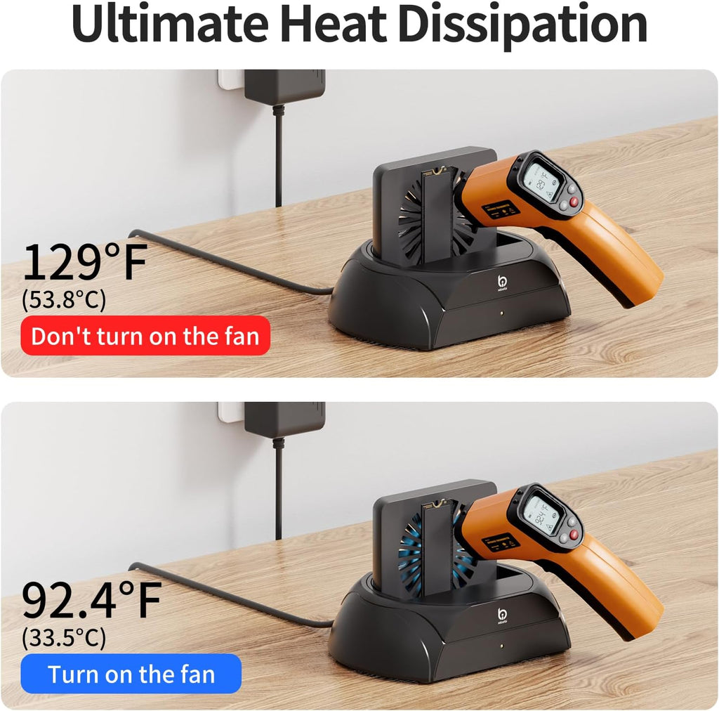 Hard Drive Docking Station, Pcie NVMe Adapter with Cooling Fan Superior Cooling Efficiency, External Hard Drive Reader Compatible with M.2 NVMe/SATA SSD & 2.5" and 3.5" SATA HDD SSD