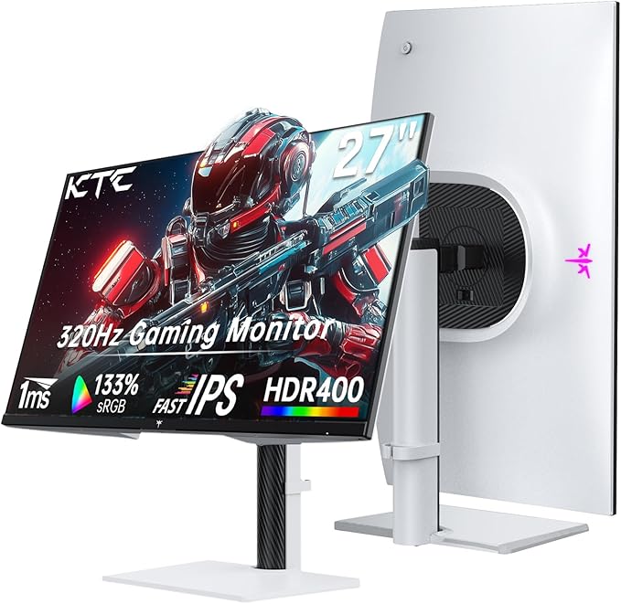 KTC Monitor 27-inch White Gaming Monitor WQHD (2560x1440) Fast IPS, 300Hz (Supports 320Hz via Overclocking) 1ms 144% sRGB High Brightness 450cd/㎡, Low Blue Light, Flicker-Free, 2 x HDMI, 1 x DP H27E6