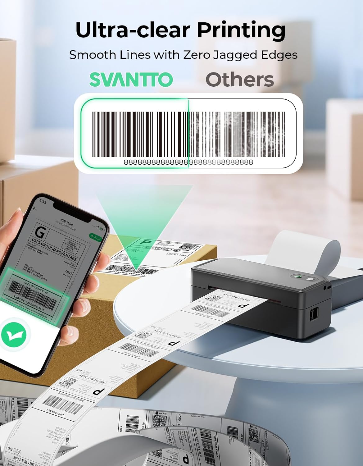 SVANTTO Y42BT Bluetooth Thermal Label Printer, 4x6 Shipping Label Printer for Small Business, Compatible with iOS, Android, Windows, Mac, Amazon, Ebay, Shopify, USPS, UPS, Etsy, Black