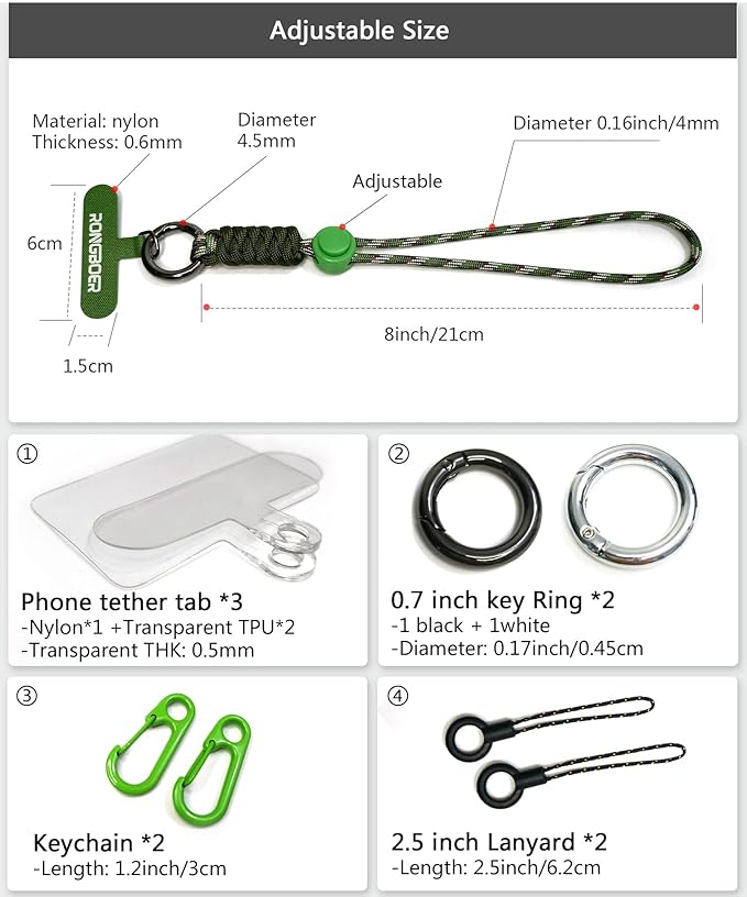 Cell Phone Lanyard Wrist Strap - Phone & Camera Wrist Strap, Short Lanyard for Keys, Jungle Green
