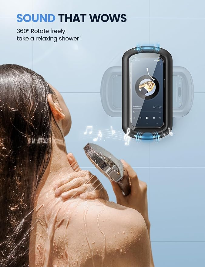 Lamicall Shower Phone Case Holder Waterproof - Clear Sound with Speaker Hole, Shower Bathroom Bathtub Accessories, IPX6 Waterproof Wall Mount for iPhone 16 Pro Max, S25 Ultra, 4-7" Big Phones