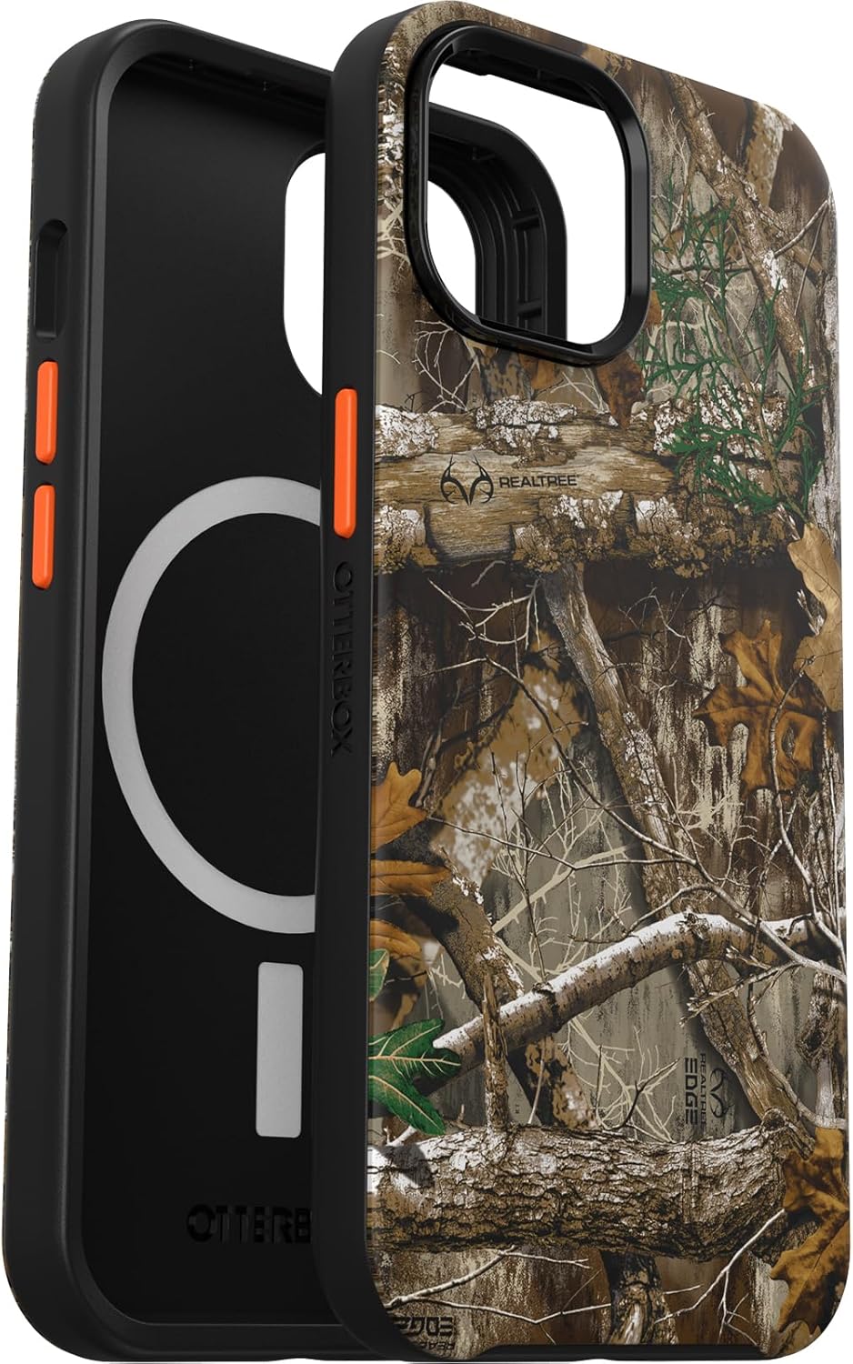 OtterBox iPhone 16e, 15, 14, & 13 Symmetry Series Case - Realtree Edge (Orange/Camo), Snaps to MagSafe, Ultra-Sleek, Raised Edges Protect Camera & Screen