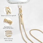 Metal Phone Chain, Crossbody Detachable Phone Lanyard with 1*Wrist Strap & 2* Tether Tabs for iPhone and Smartphones (Gold,Long)
