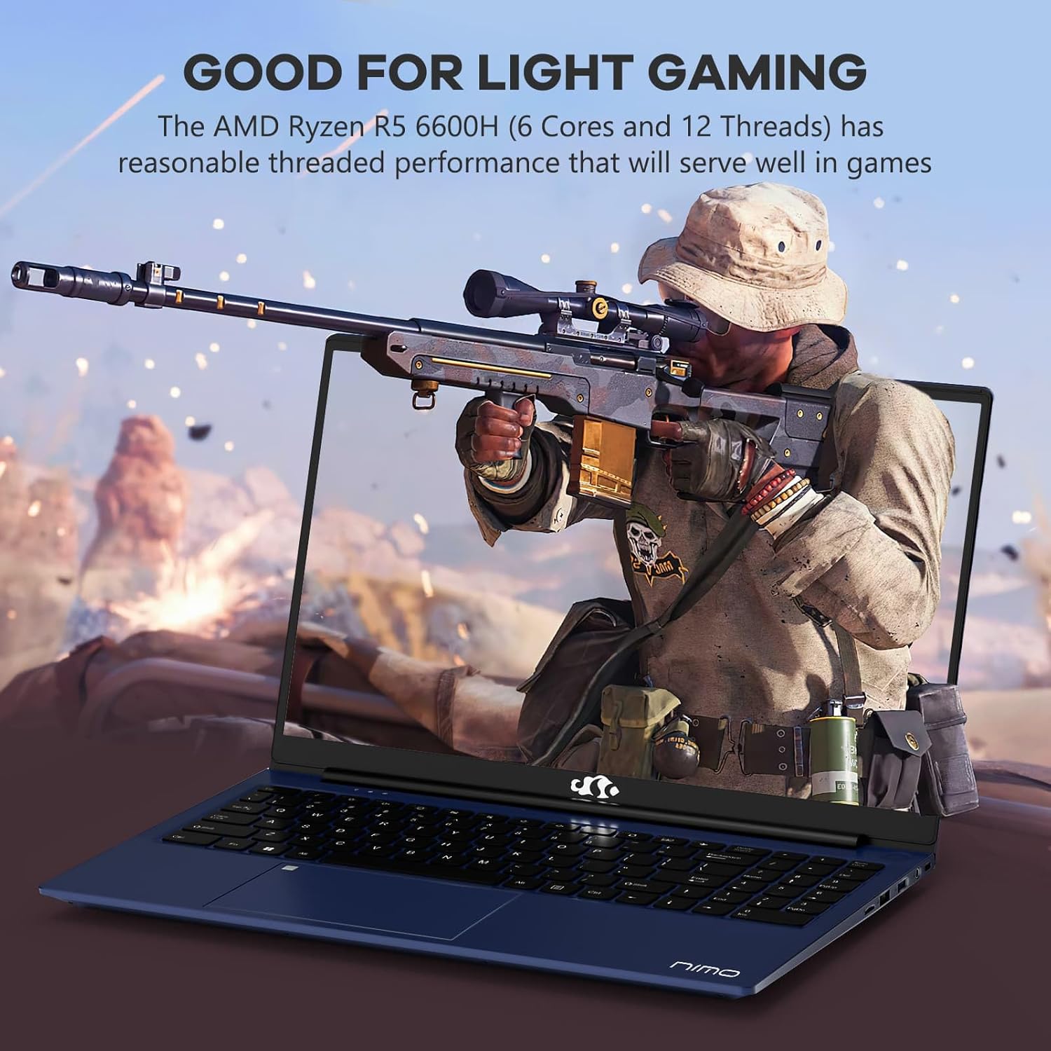 NIMO 15.6" IPS FHD-Gaming-Laptop, AMD Ryzen 5 6600H 6-Cores 660M GPU 64GB DDR5 RAM 1TB SSD(Beat i7-1165G7, Up to 4.5GHz) Computer with 100W GaN Type C Fingerprint Backlit Keyboard Win 11