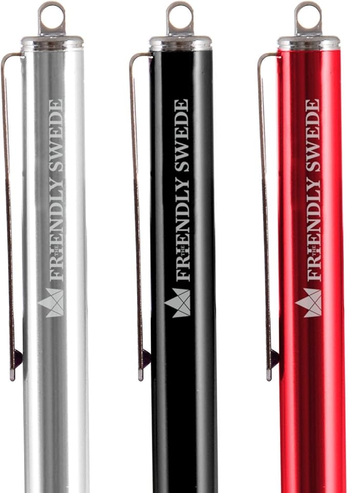 The Friendly Swede Stylus Pen for Touchscreen — 3-Pack 5.5" High Precision Stylus Pen with Replaceable Thin Tips, Elastic Lanyards & Screen Cleaning Cloth - Red/Black/Silver
