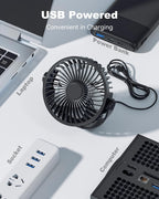 USB Desk Fan, 5 Inch Mini Portable, 3 Speeds Strong Airflow Personal Desktop, Detachable Cooling Fan 360° Rotation Quiet Small Fan for Desk Home Office Travel Car, Black, 5ft Cable
