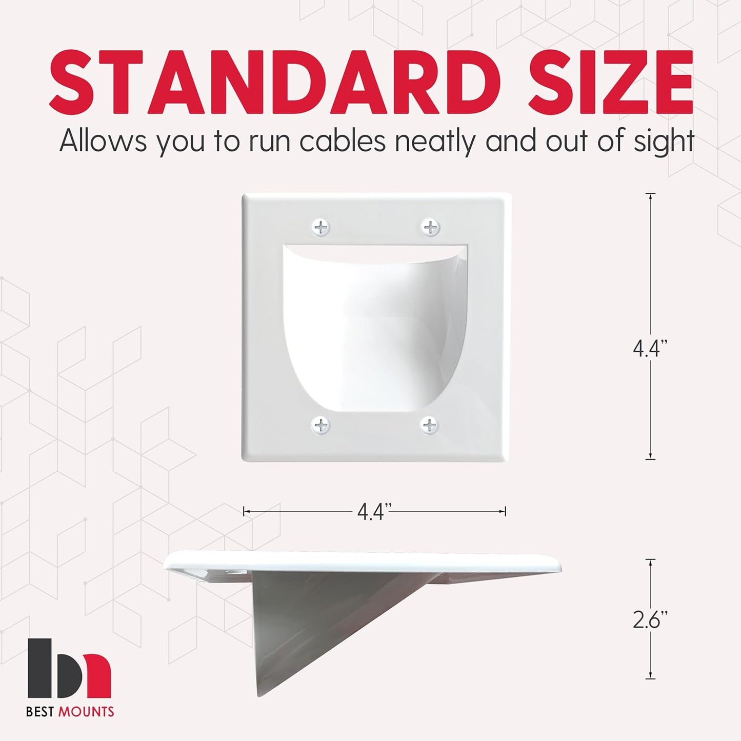 1 Pack Wall Plate with Bracket - In Wall Cable Management Kit - Recessed Wall Plate Cable Pass Through Pair with Dual Gang Low Voltage Mounting Bracket - TV Cord Hider for Wall Mounted TV