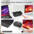 DEMEXBOOK Dual Monitor DisplayPort KVM Switch 2 Monitors 2 Computers 8K@60Hz 4K@144Hz,KVM Switch 2 Computers Share 2 Monitors, 4 USB 3.0 Ports, Supports Extended/Copy Mode with Remote & USB Cables