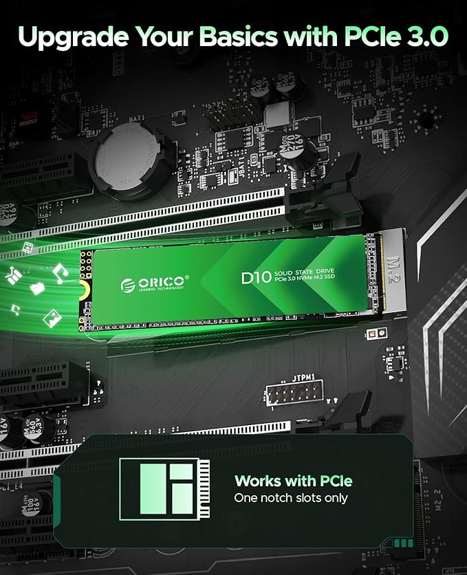 ORICO 2TB M.2 NVMe SSD, PCIe Gen3x4 2280 SSD - Up to 3600MB/s, Internal Solid State Drive with TLC NAND Flash, Compatible with Raspberry Pi 5 Desktop Laptop - D10