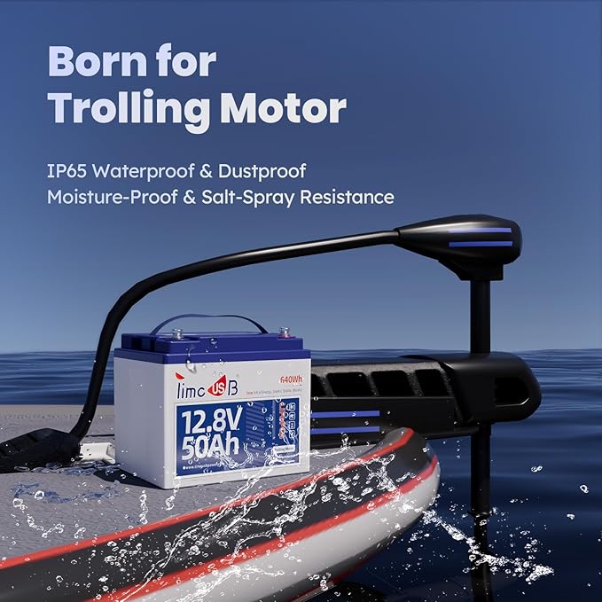 12V 50Ah Trolling Motor LiFePO4 Lithium Battery with Low-Temp Protection, 15000 Deep Cycle, Max. 60A Current at 30mins, 12V Battery for 20~70lb Boat Motor, Fish Finder, Instrument Panel etc.