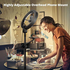 12" Ring Light with Stand and Phone Holder,Overhead Phone Stand,2 Phone Holders,2700-6500K,3 Color Modes,10 Brightness Levels,Remote Control,Adjustable,Live Stream,Tiktok/YouTube