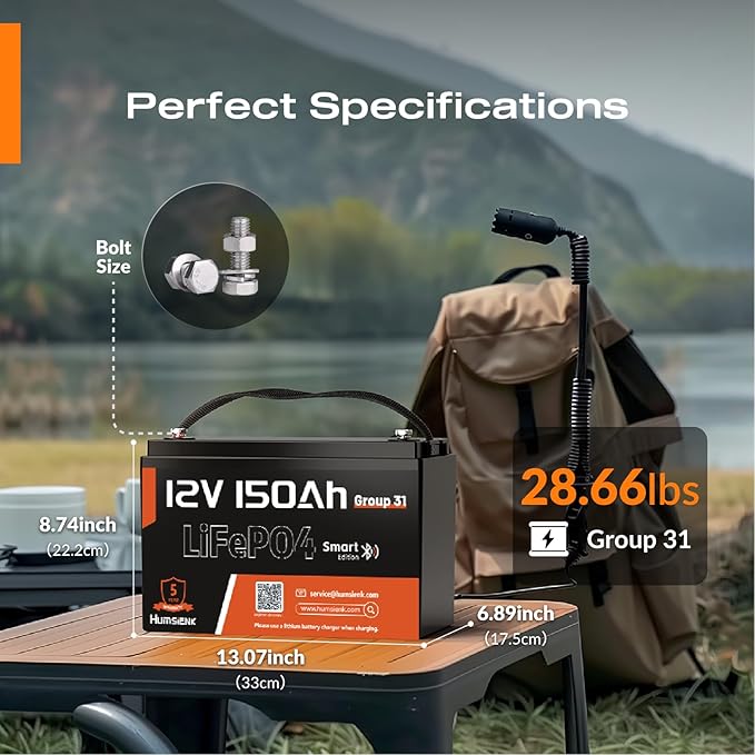 12V 150Ah LiFePO4 Lithium Battery BCI Group31 Bluetooth 2Pack,Built-in 110A BMS, Deep Cycle Battery for Solar, RV, Marine, Off-Grid Applications - 15000+ Life Cycles, Safe & Lightweight