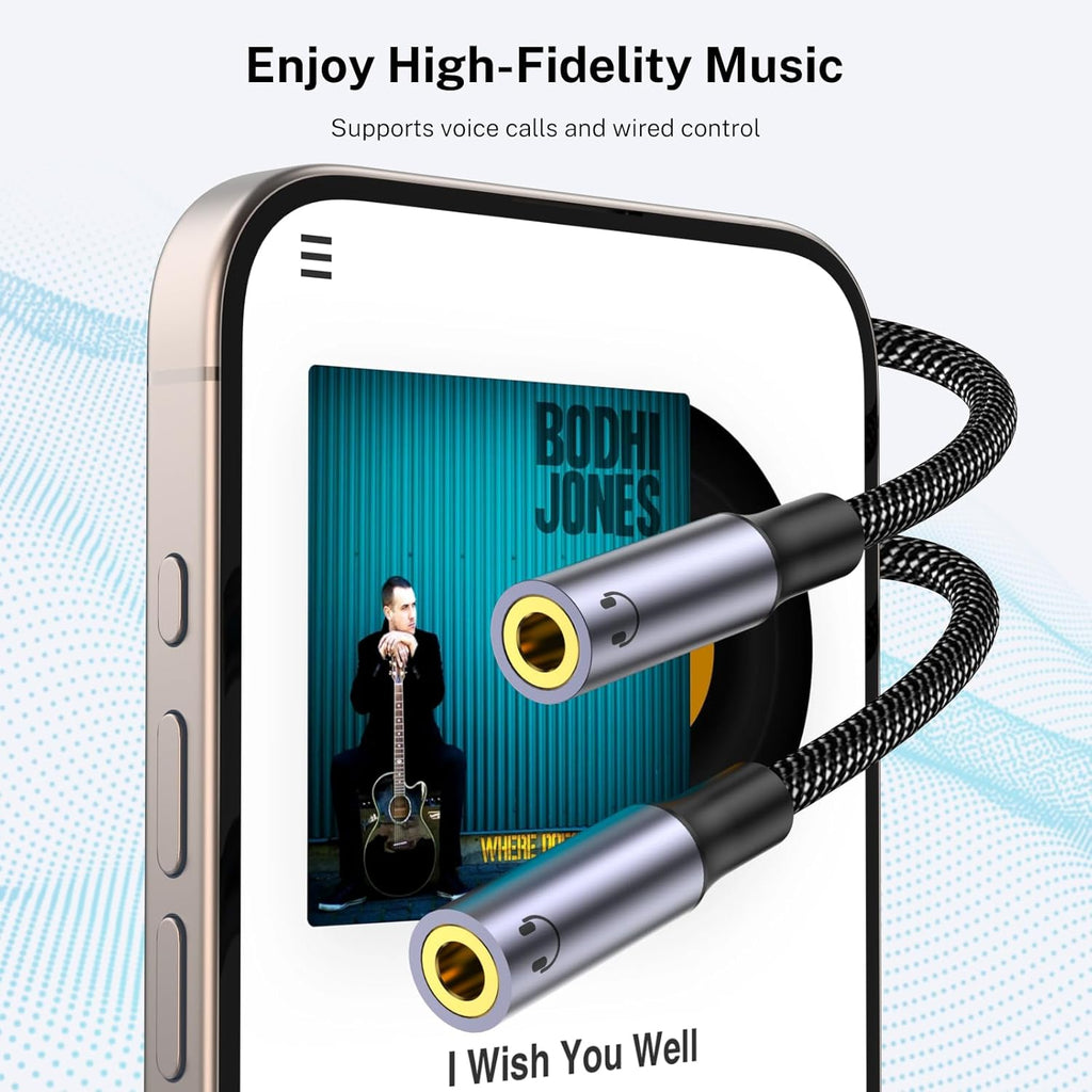 MOSWAG USB C to Dual 3.5mm Female Headphone Splitter,Type C to Dual 3.5mm Female Headphone Adapter Compatible with Pixel 7 6, Galaxy S23 iPhone 15 Pro Max/Pro/Plus