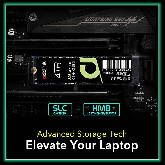 Addlink S93 4TB PCIe 4.0 M.2 Gen 4 Memory Expansion SSD, Up to 7400 MB/s, Internal Solid State Drive with HMB Technology for Laptop, Gaming and Creators