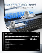 256GB USB C Flash Drive Up to 450MB/s USB 3.2 Solid State Thumb Drive Type-A + Type-C 2-in-1 Flash Drive Memory Stick Data Storage Compatible with Smartphone Tablet Computer Game Console