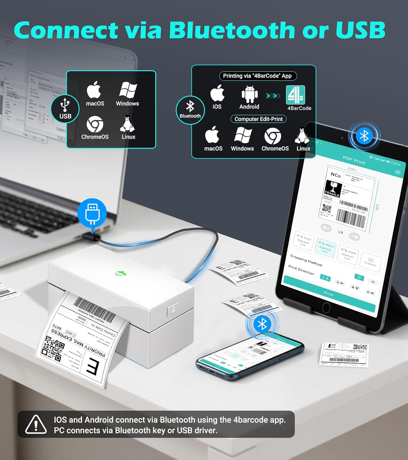 ORGBRO Bluetooth Thermal Shipping Label Printer, Z1-Plus Wireless 4X6 Shipping Label Printer for Small Business Office or Home Support iPhone Android Windows macOS Chrome Amazon Ebay Shopify USPS