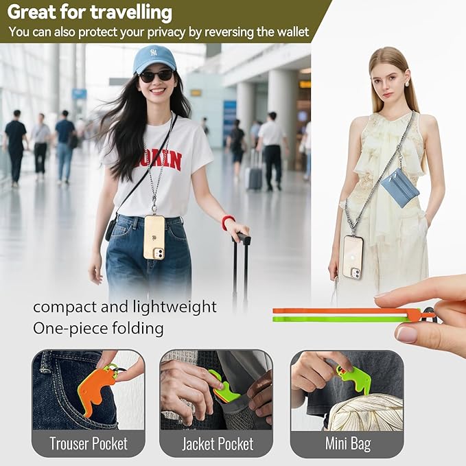 Clip and Go Strap for Phone Silver Metal Chain with Blue Pouch Wallet Crossbody Phone Lanyard for Women with Cell Phone Stand Holder 2 Patches Tether Adjustable Anti Theft for iPhone 16 15 All Phones