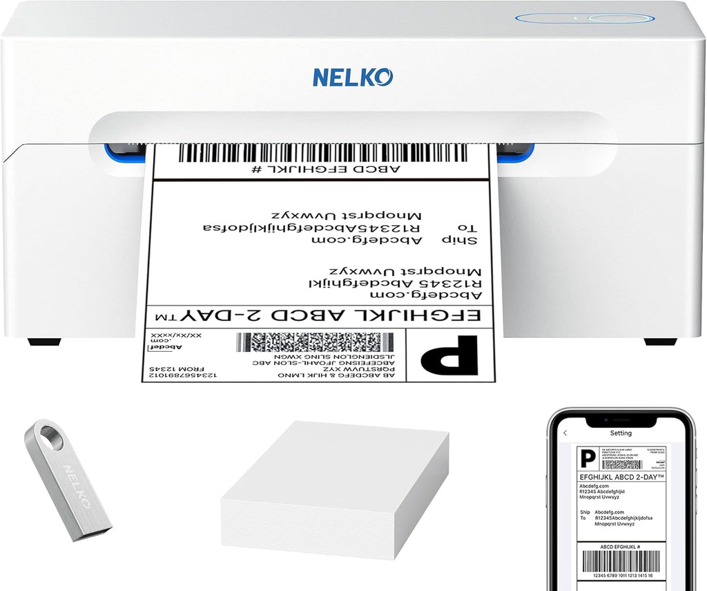 Nelko Bluetooth Thermal Shipping Label Printer, Wireless 4x6 Shipping Label Printer for Small Business, Support Android, iPhone and Windows, Widely Used for Amazon, Ebay, Shopify, Etsy(White)