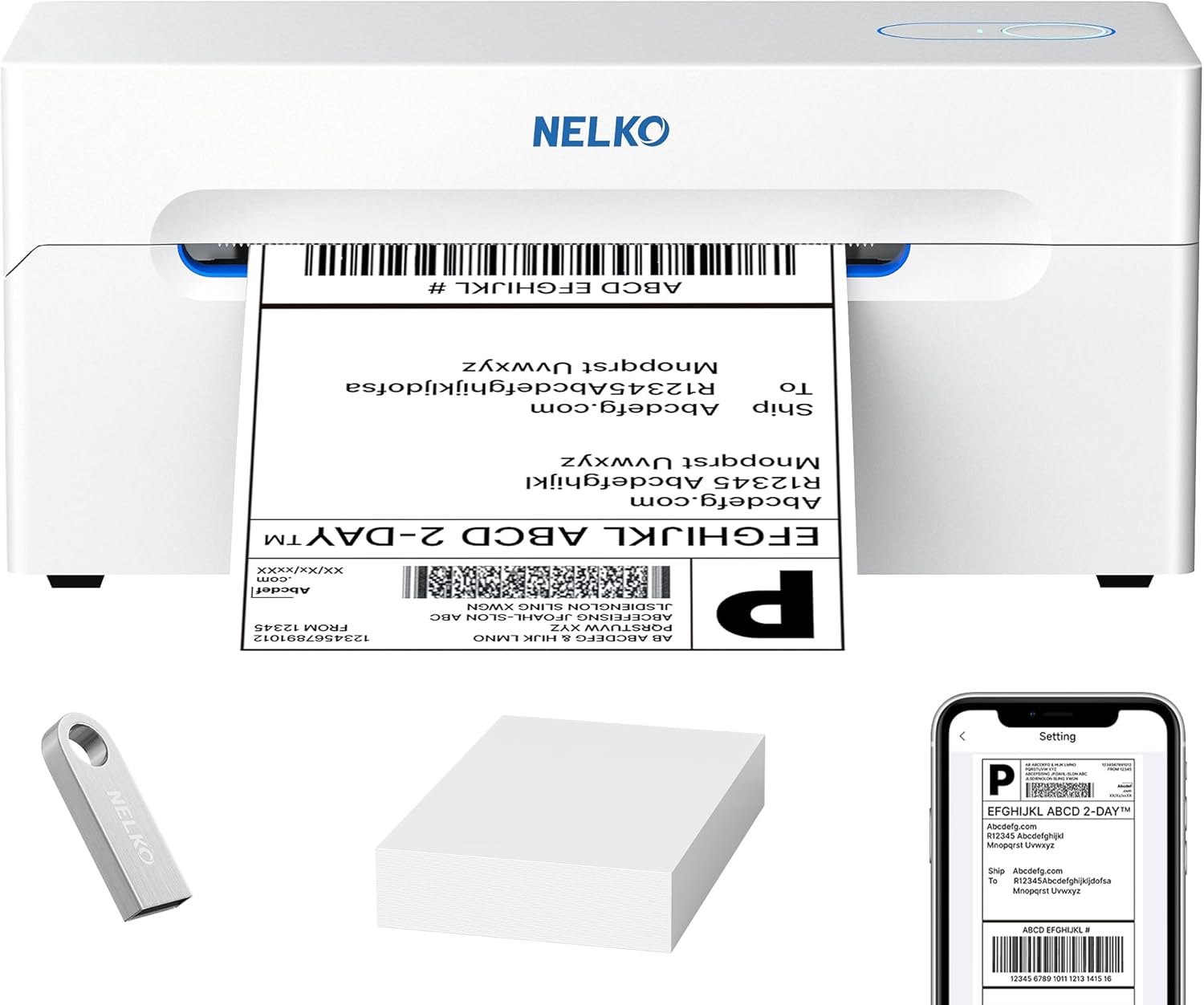 Nelko Bluetooth Thermal Shipping Label Printer, Wireless 4x6 Shipping Label Printer for Small Business, Support Android, iPhone and Windows, Widely Used for Amazon, Ebay, Shopify, Etsy(White)