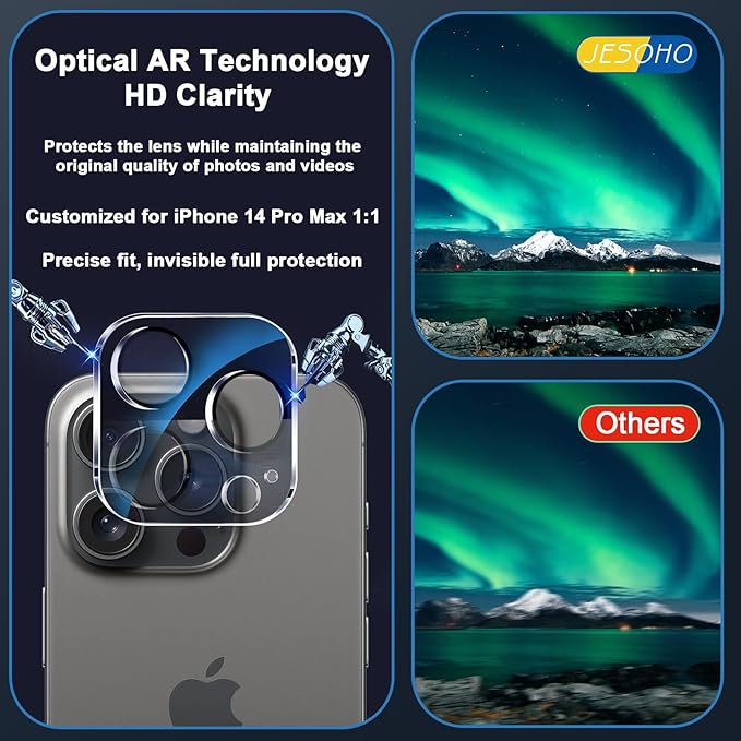 Blue Light Screen Protector for iPhone 14 Pro Max (6.7") & Camera Lens Protector,Eye Protection, HD Blue Light Blocking Tempered Glass Film, No Bubble, with Easy Installation Kit.2+2 Pack
