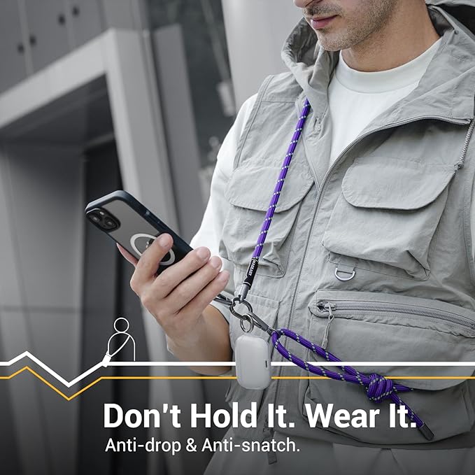 MAGEASY Universal Cell Phone Lanyard - Anti-Theft Thick Rope Crossbody Phone Strap for iPhone 16 Pro Max & Most Smartphones, for Men & Women | 8.3mm Beige/Orange